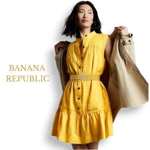 Banana Republic Yellow Sleeveless Button-Front Mini Dress
